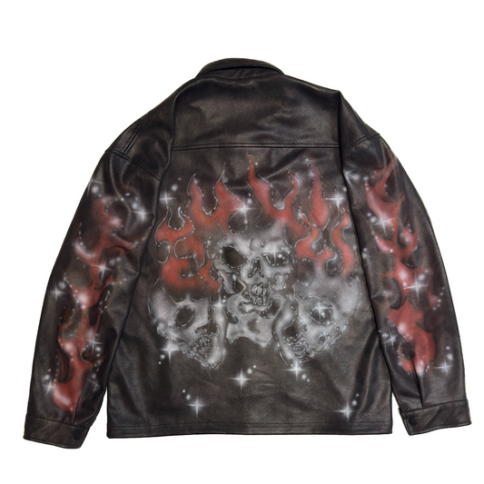 SBL#000 – “Born in Flame” – Airbrushed Leather Mens Jacket